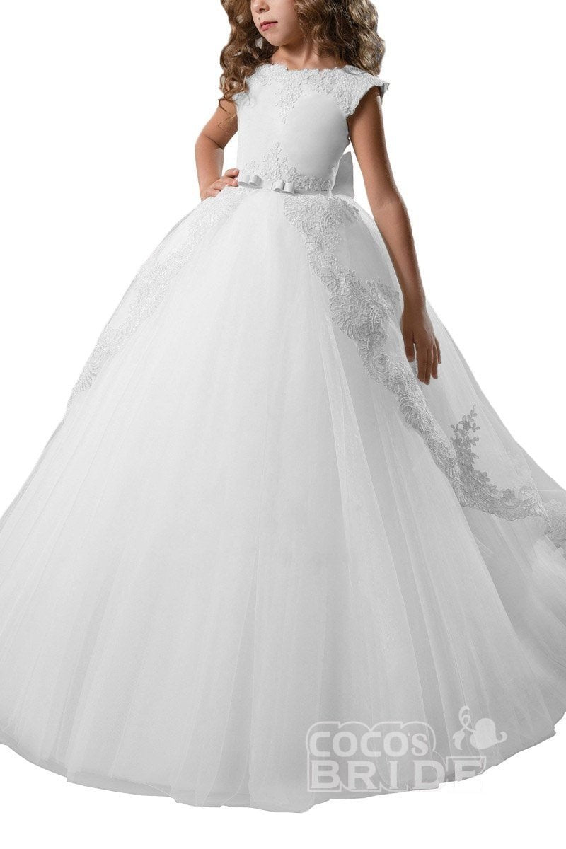 Scoop Neck Flower Girls Dress with Criss-Cross Straps-BallBride