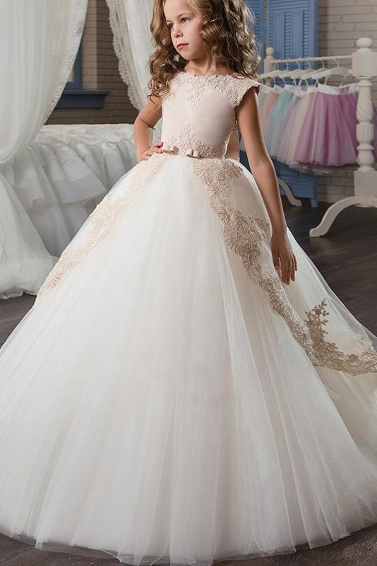 Scoop Neck Flower Girls Dress with Criss-Cross Straps-BallBride