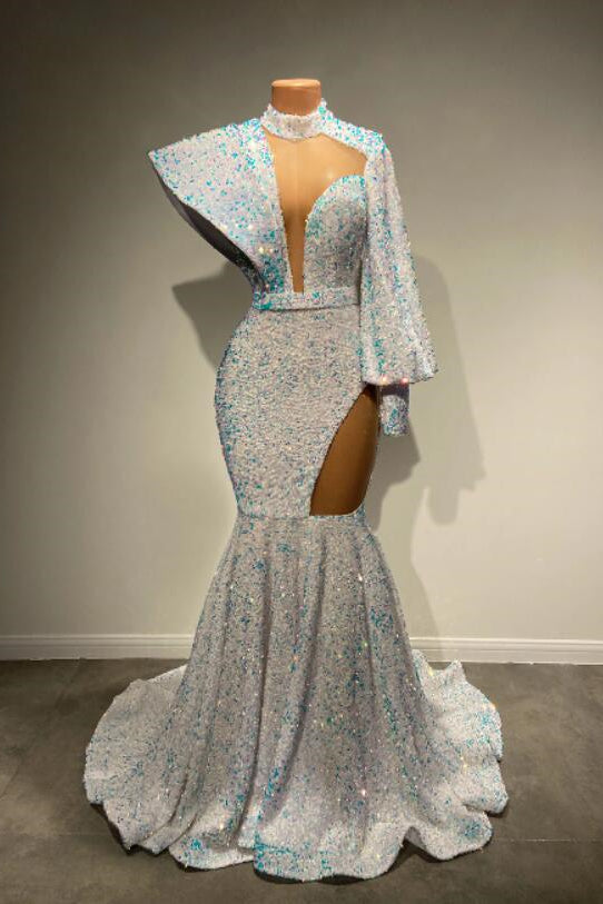 Sequined Mermaid Long Sleeves Prom Dress-BallBride