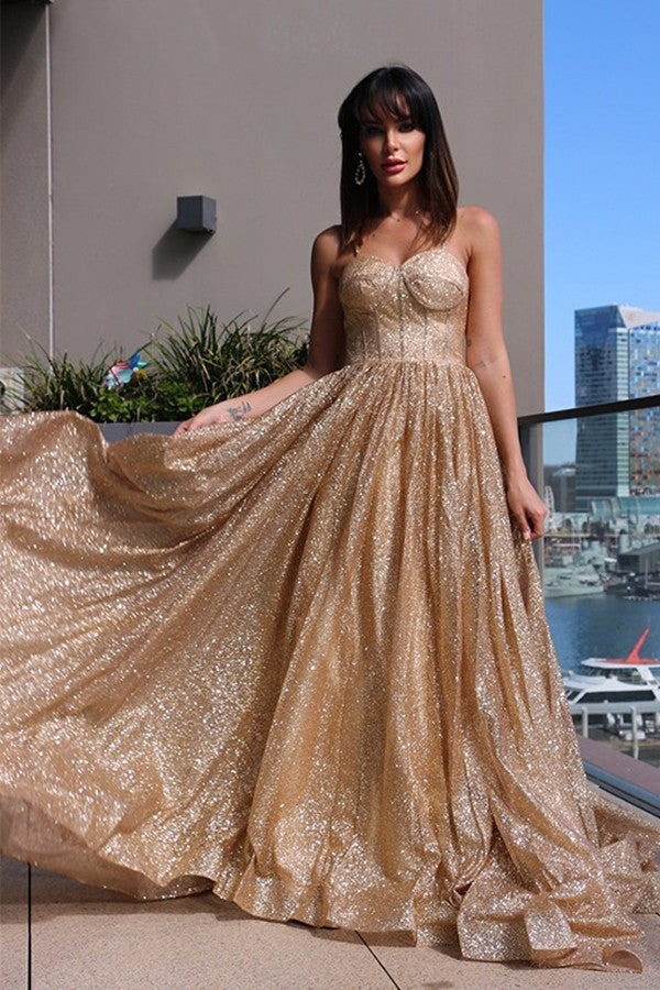 Sequins Long Evening Dress on Sale - Classic Spaghetti-Straps-BallBride