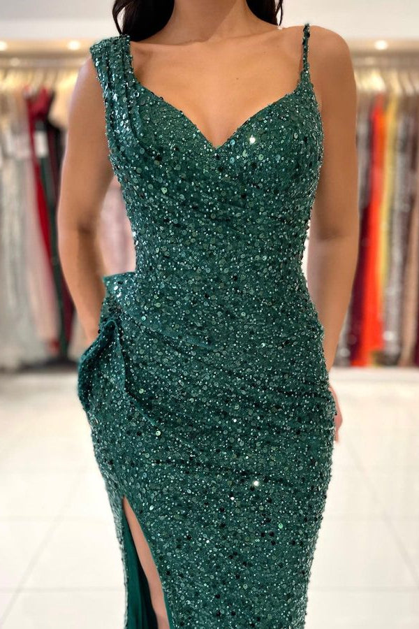 Sequins Mermaid Evening Dress with Split for Emeralds-BallBride