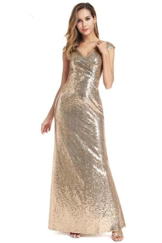 Sequins Prom Dress - Gorgeous Cap Sleeve Mermaid Long Evening Gowns Online-BallBride