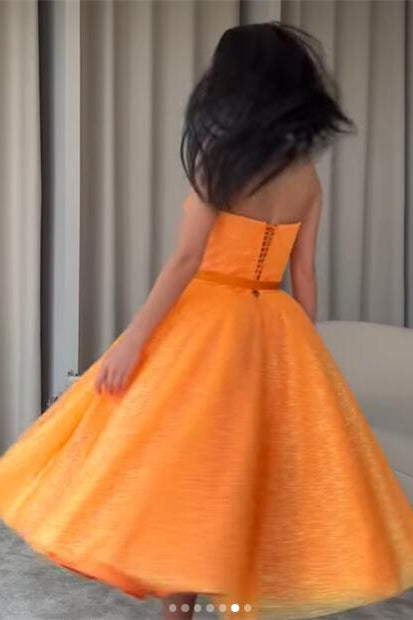 Sequins Sweetheart Dress with Belt - Orange-BallBride