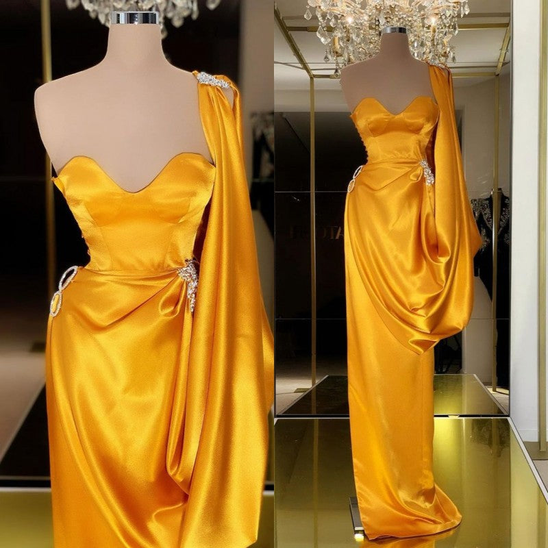 Sexy Gold Sweetheart Crystal Ruffles Prom Dress-BallBride