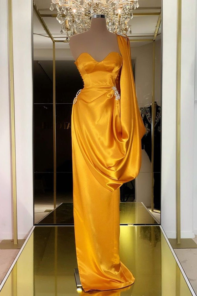 Sexy Gold Sweetheart Crystal Ruffles Prom Dress-BallBride