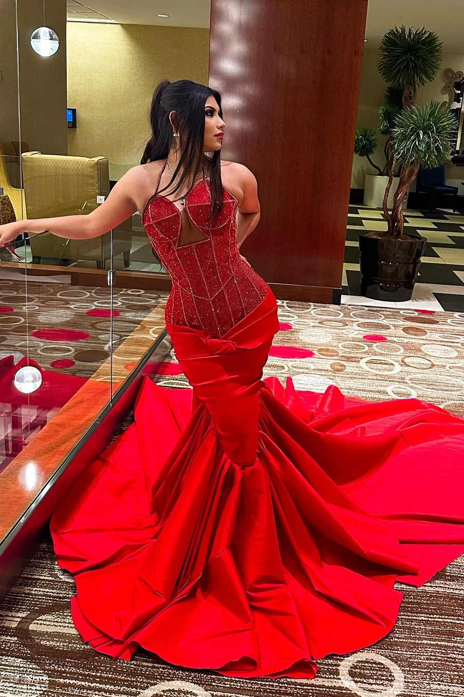 Sexy Red Sweetheart Mermaid Lace Up Sequins Prom Dress-BallBride