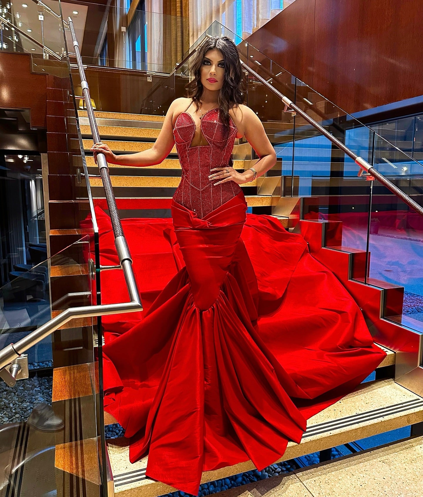 Sexy Red Sweetheart Mermaid Lace Up Sequins Prom Dress-BallBride