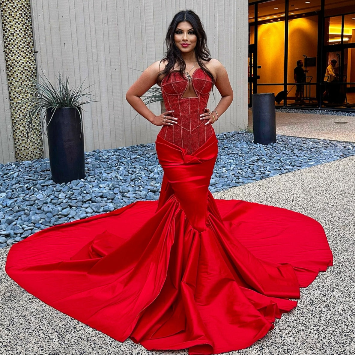 Sexy Red Sweetheart Mermaid Lace Up Sequins Prom Dress-BallBride