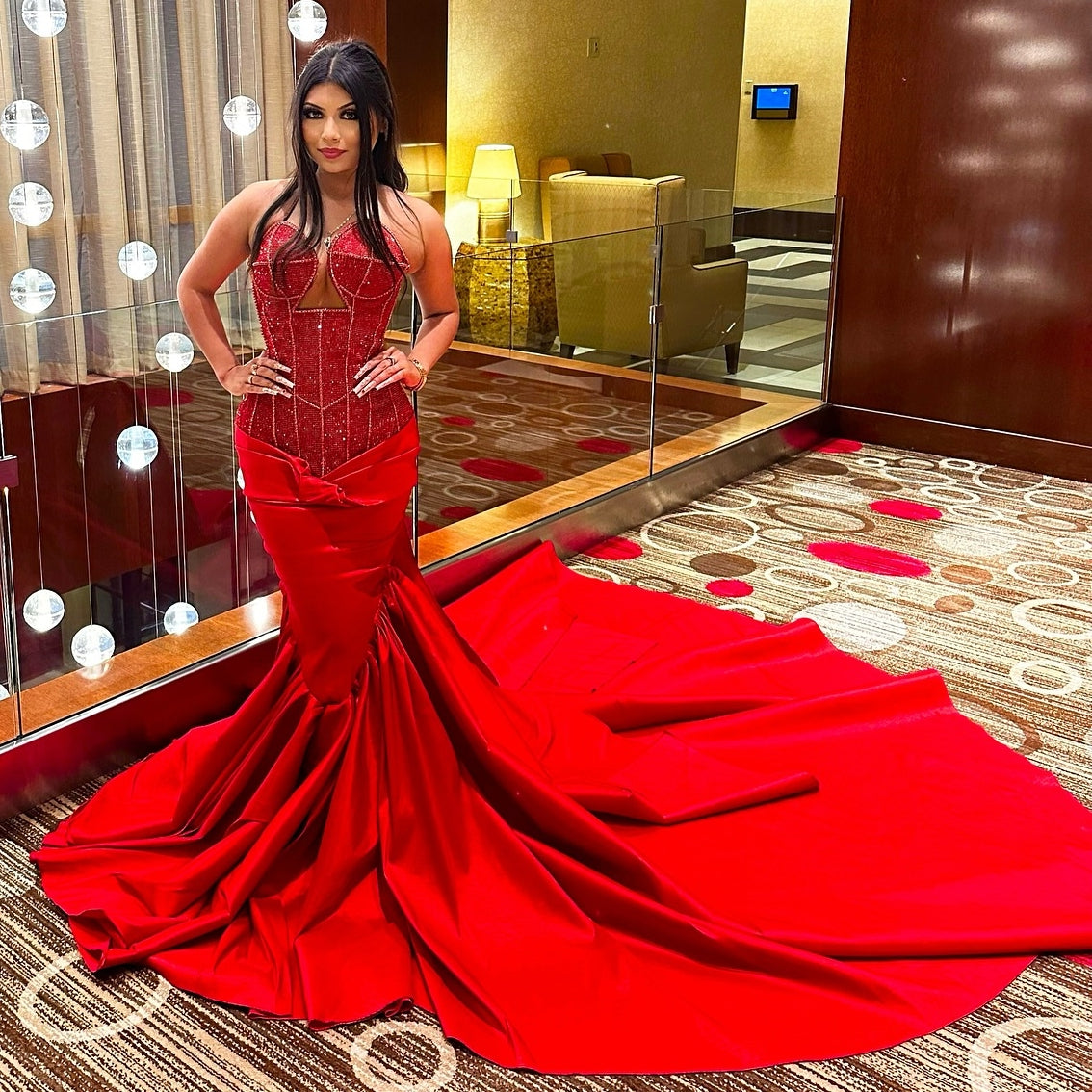 Sexy Red Sweetheart Mermaid Lace Up Sequins Prom Dress-BallBride