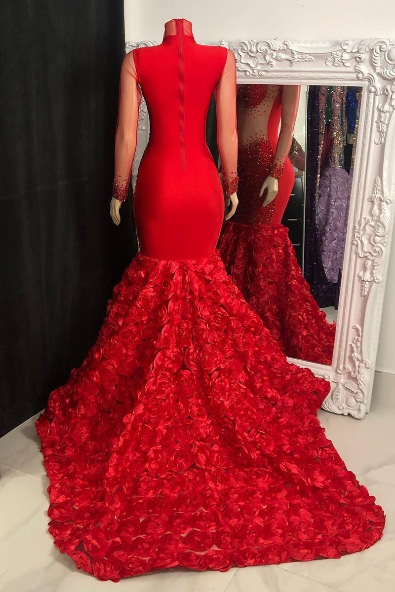 Sexy Royal Blue Long Sleeves High Neck Beading Prom Dress-BallBride