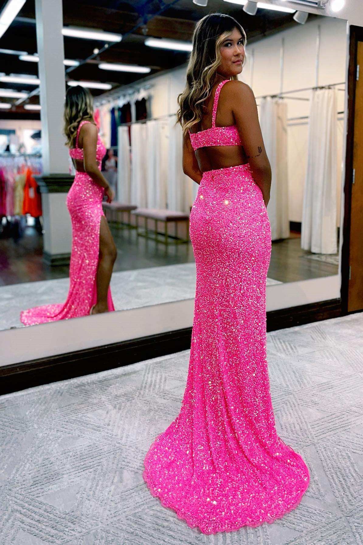 Sexy Sequin Mermaid Evening Dress - Pink & Blue for Online Parties-BallBride