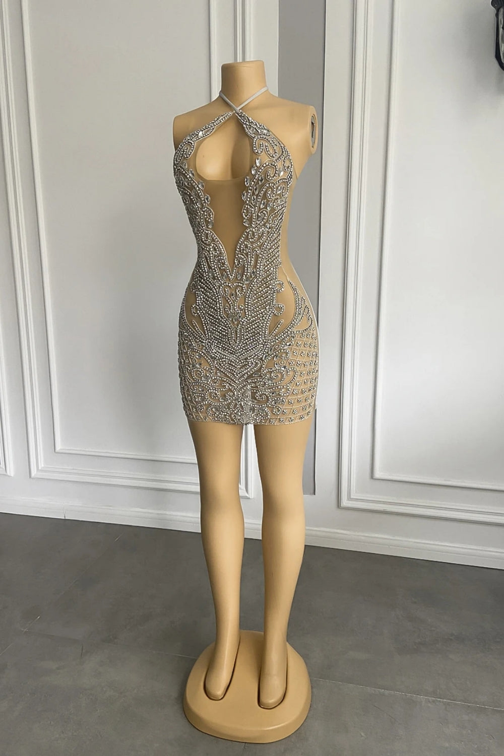 Sexy Short Halter See Through Tulle Prom Dresses-BallBride