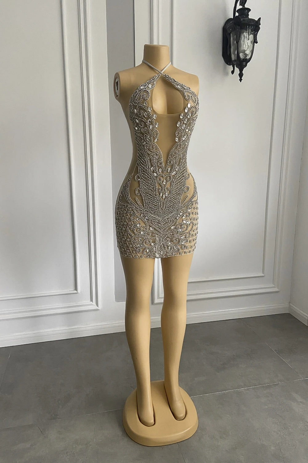 Sexy Short Halter See Through Tulle Prom Dresses-BallBride