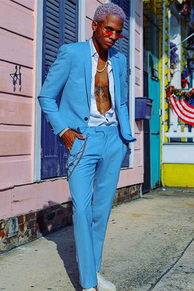 Shawl Lapel Stylish Blue Best Wedding Suits For Groom With One Button-BallBride