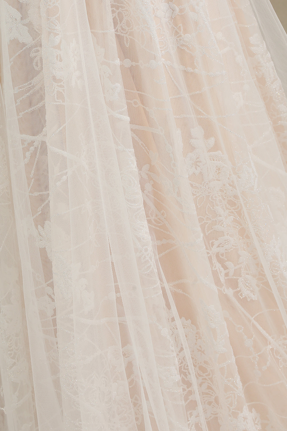 Sheer Tulle A-Line Wedding Dress With Lace Illusion Sleeves-BallBride