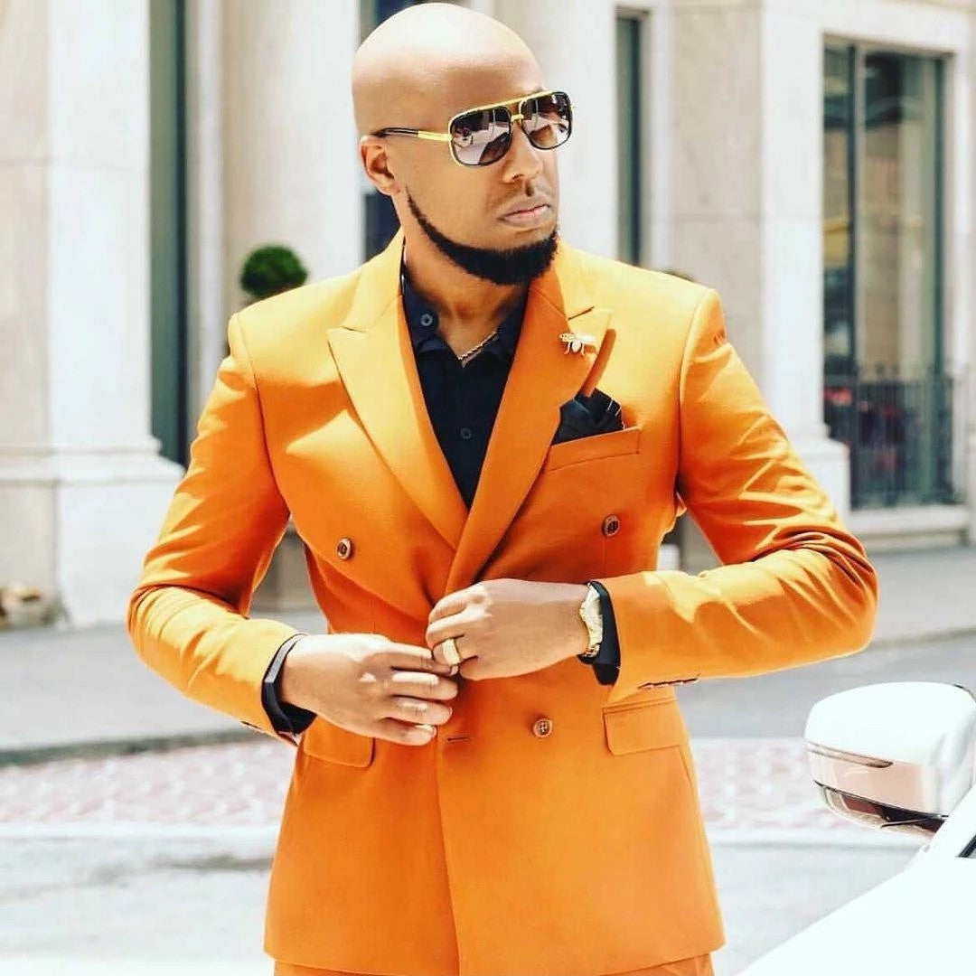 Shine in Style: Best Prom Suits for Guys with Orange Peaked Lapel-BallBride