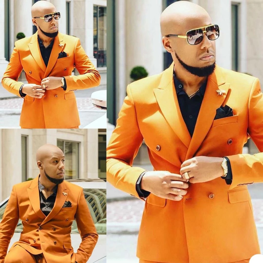 Shine in Style: Best Prom Suits for Guys with Orange Peaked Lapel-BallBride