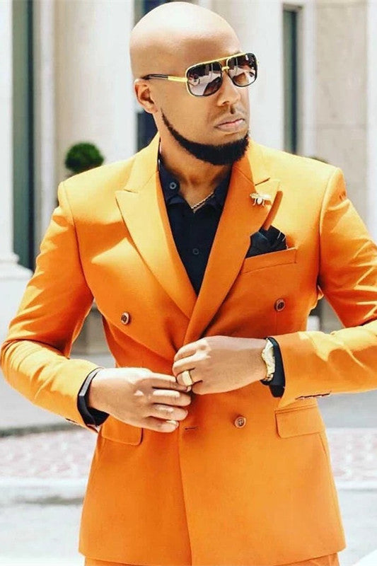 Shine in Style: Best Prom Suits for Guys with Orange Peaked Lapel-BallBride
