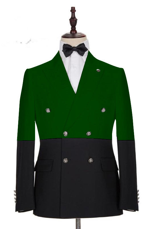 Shining Best Fitted Dark Green & Black Double Breasted Prom Tuxedo-BallBride