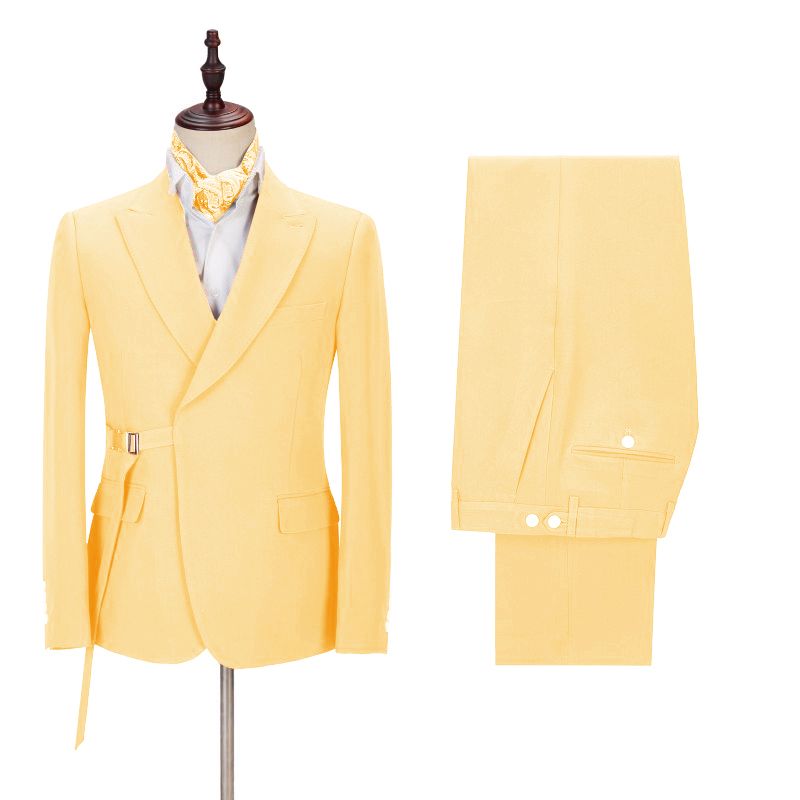 Shining Best Fitted Yellow Peaked Lapel Prom Attire for Guys-BallBride