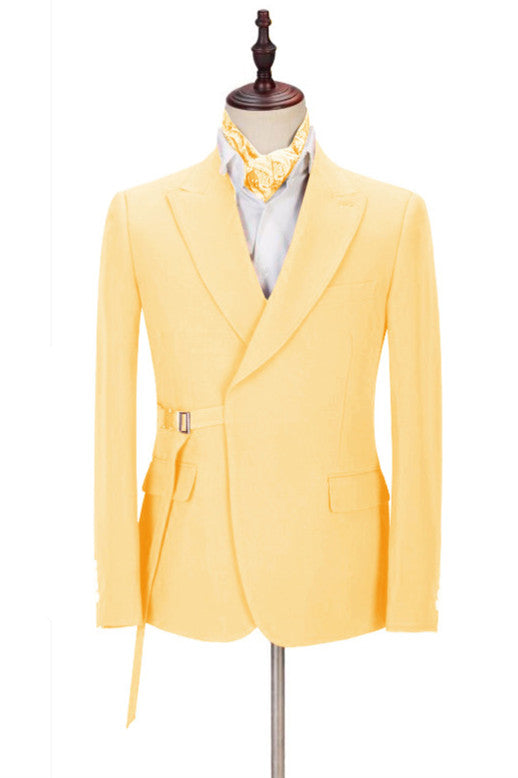 Shining Best Fitted Yellow Peaked Lapel Prom Attire for Guys-BallBride