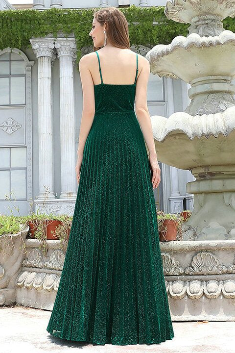 Shining Dark Green V-Neck Long Evening Dress-BallBride