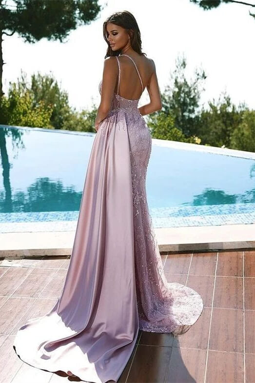 Shining Long One Shoulder Mermaid Satin Backless Prom Dress with Split-BallBride