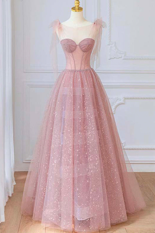 Shining Pink Prom Dress with Sweetheart Neckline and Sequins-BallBride