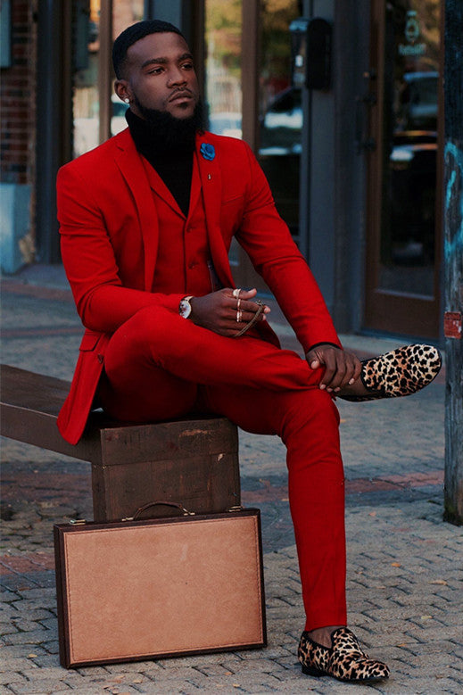 Shining Red Notched Lapel Formal Prince Suit for Groom-BallBride
