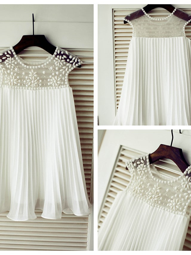 Short Sleeve A-Line Flower Girl Dress with Beading and Draping-BallBride