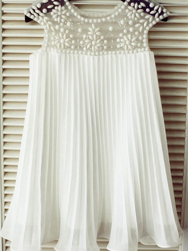 Short Sleeve A-Line Flower Girl Dress with Beading and Draping-BallBride