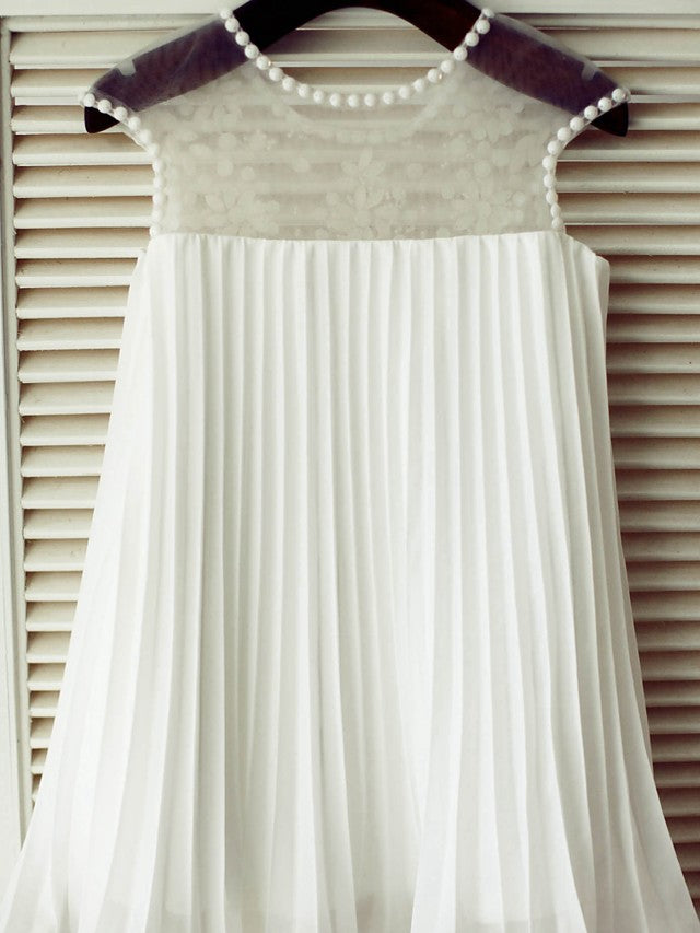 Short Sleeve A-Line Flower Girl Dress with Beading and Draping-BallBride