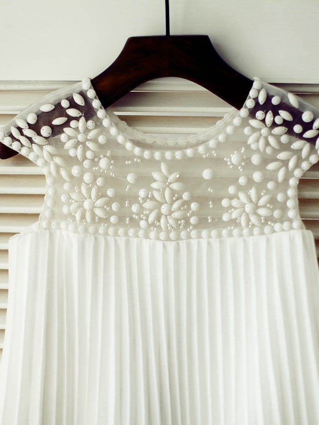Short Sleeve A-Line Flower Girl Dress with Beading and Draping-BallBride
