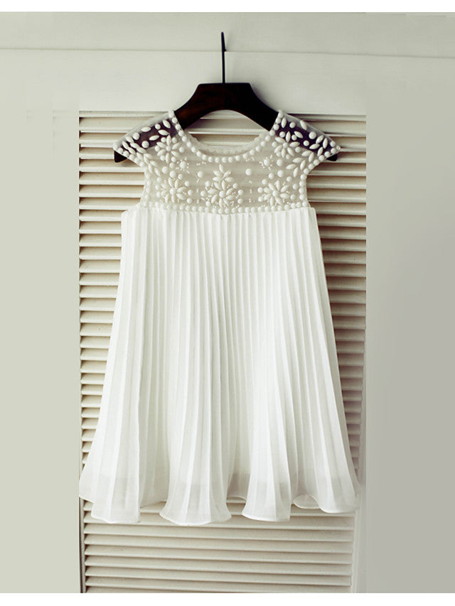 Short Sleeve A-Line Flower Girl Dress with Beading and Draping-BallBride