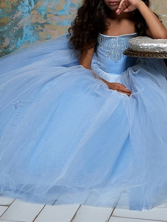 Short Sleeve Ball Gown Flower Girl Dress With Pendant-BallBride