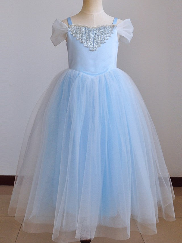 Short Sleeve Ball Gown Flower Girl Dress With Pendant-BallBride