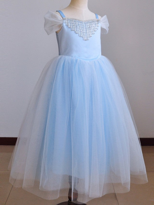 Short Sleeve Ball Gown Flower Girl Dress With Pendant-BallBride