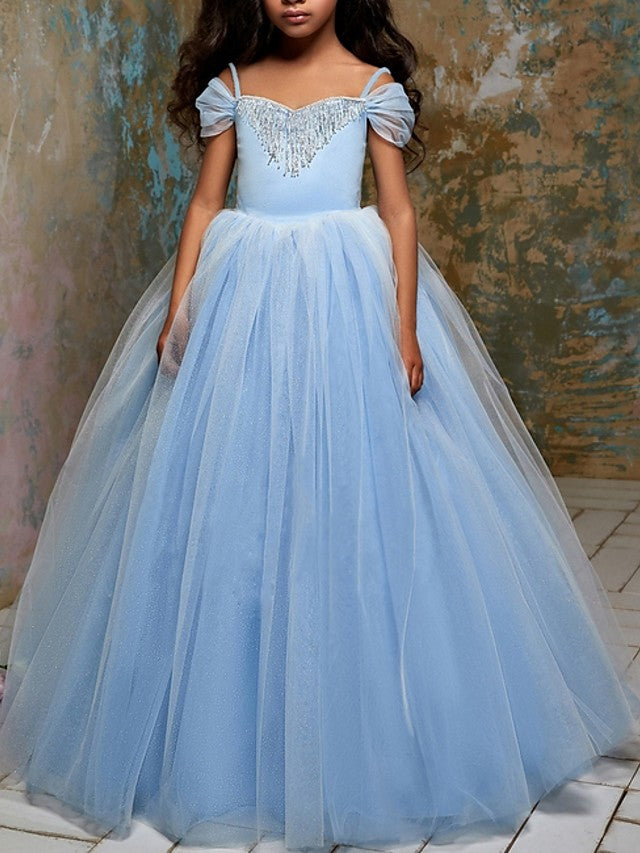 Short Sleeve Ball Gown Flower Girl Dress With Pendant-BallBride