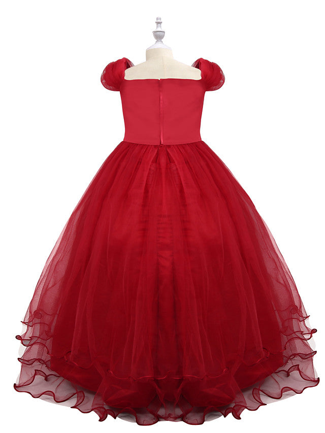Short Sleeve Boat Neck Chiffon Tulle Flower Girl Dress with Beading Appliques & Paillette-BallBride