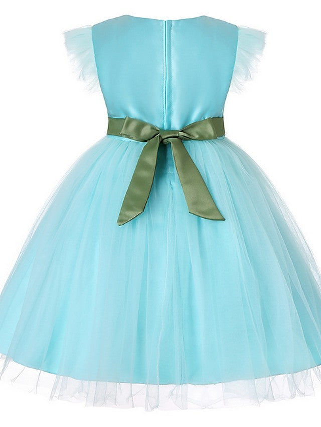Short Sleeve Jewel Flower Girl Dresses with Tulle Sash-BallBride