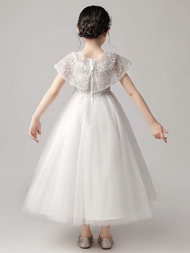 Short Sleeve Jewel Neck Flower Girl Dress With Lace-BallBride