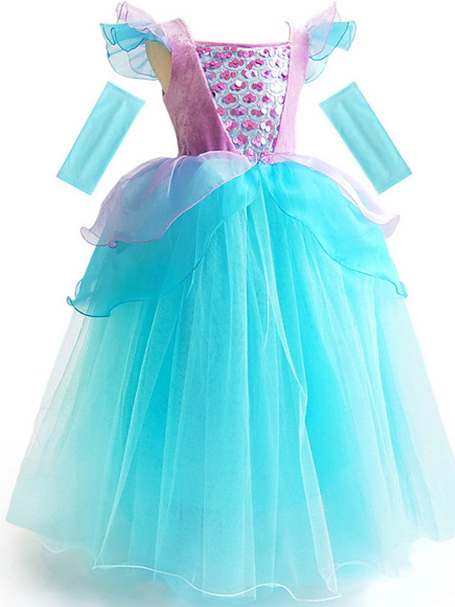 Short Sleeve Scoop Neck Flower Girl Dress with Ruffles and Paillette for Ball Gowns - Floor Length-BallBride