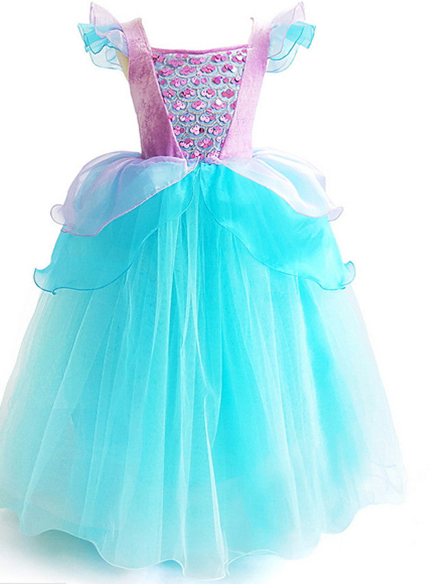 Short Sleeve Scoop Neck Flower Girl Dress with Ruffles and Paillette for Ball Gowns - Floor Length-BallBride