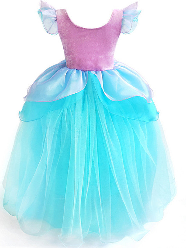 Short Sleeve Scoop Neck Flower Girl Dress with Ruffles and Paillette for Ball Gowns - Floor Length-BallBride