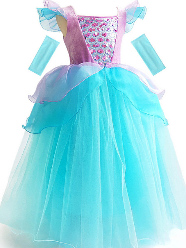 Short Sleeve Scoop Neck Flower Girl Dress with Ruffles and Paillette for Ball Gowns - Floor Length-BallBride