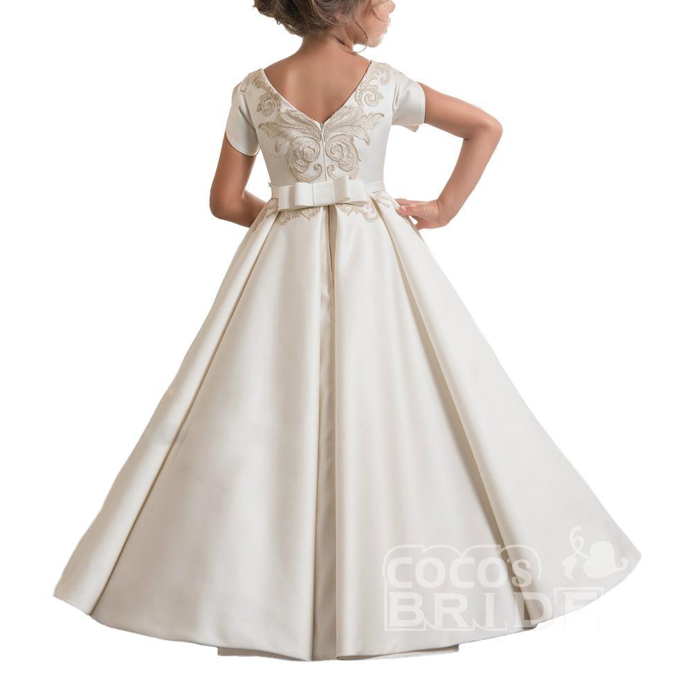 Short Sleeves Ball Gown for Girls | Scoop Neck Flower Dress-BallBride