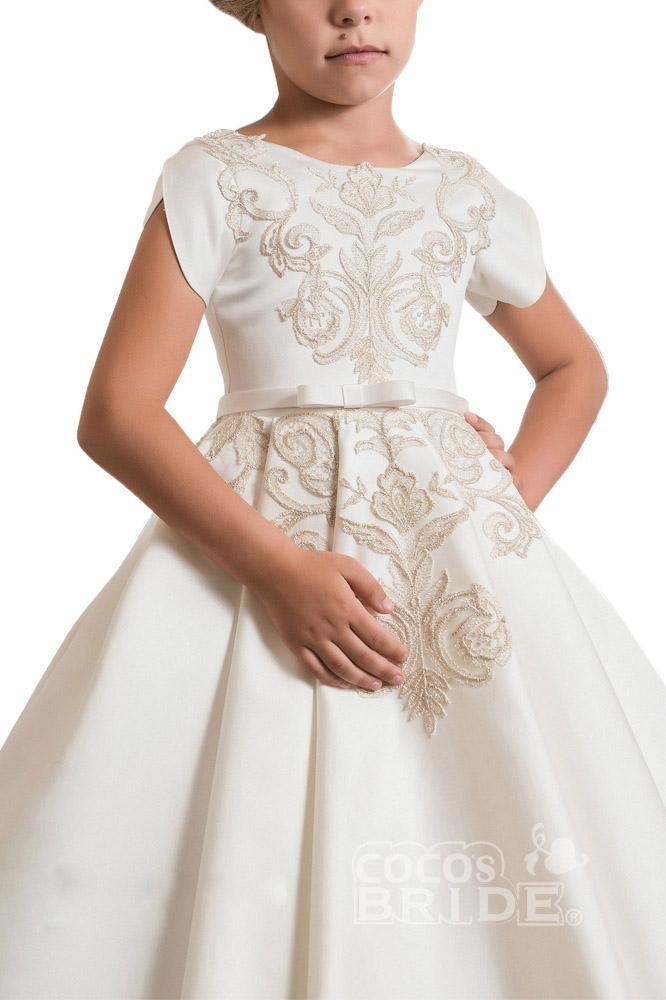 Short Sleeves Ball Gown for Girls | Scoop Neck Flower Dress-BallBride
