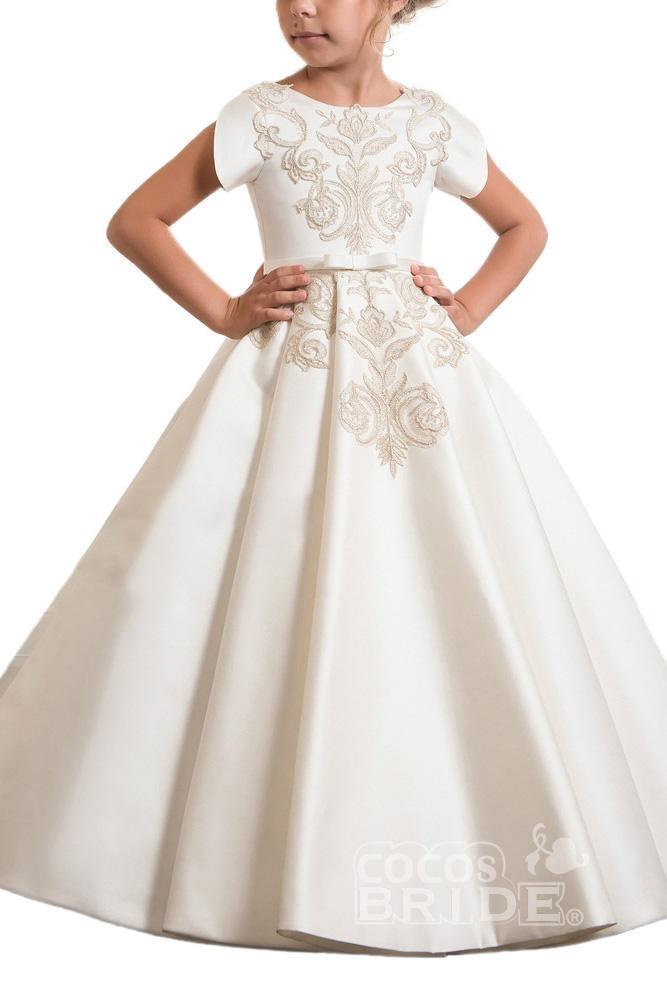 Short Sleeves Ball Gown for Girls | Scoop Neck Flower Dress-BallBride