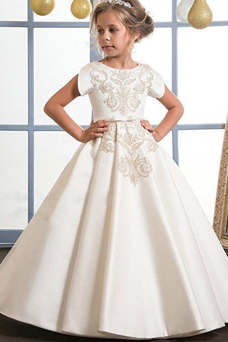 Short Sleeves Ball Gown for Girls | Scoop Neck Flower Dress-BallBride
