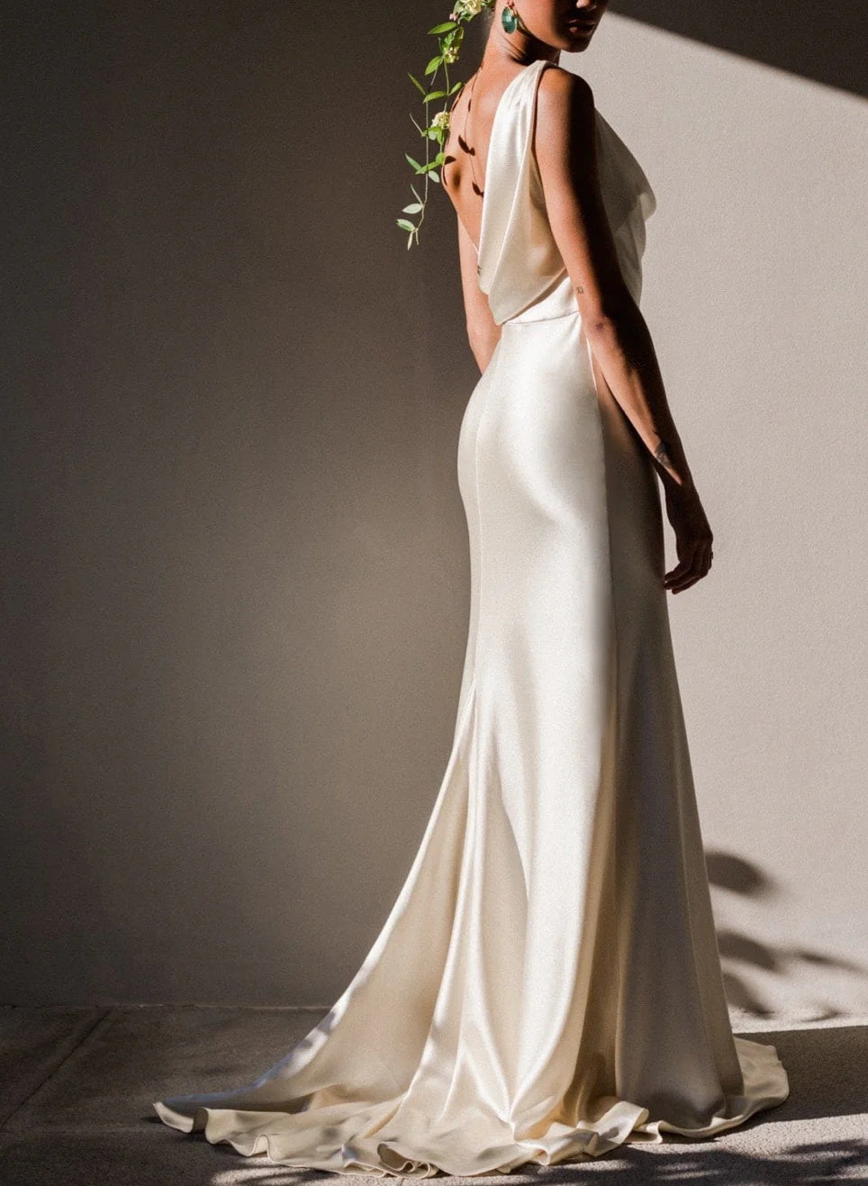 Silk Like Satin Slit Sheath Fitted Wedding Dresses-Ballbride